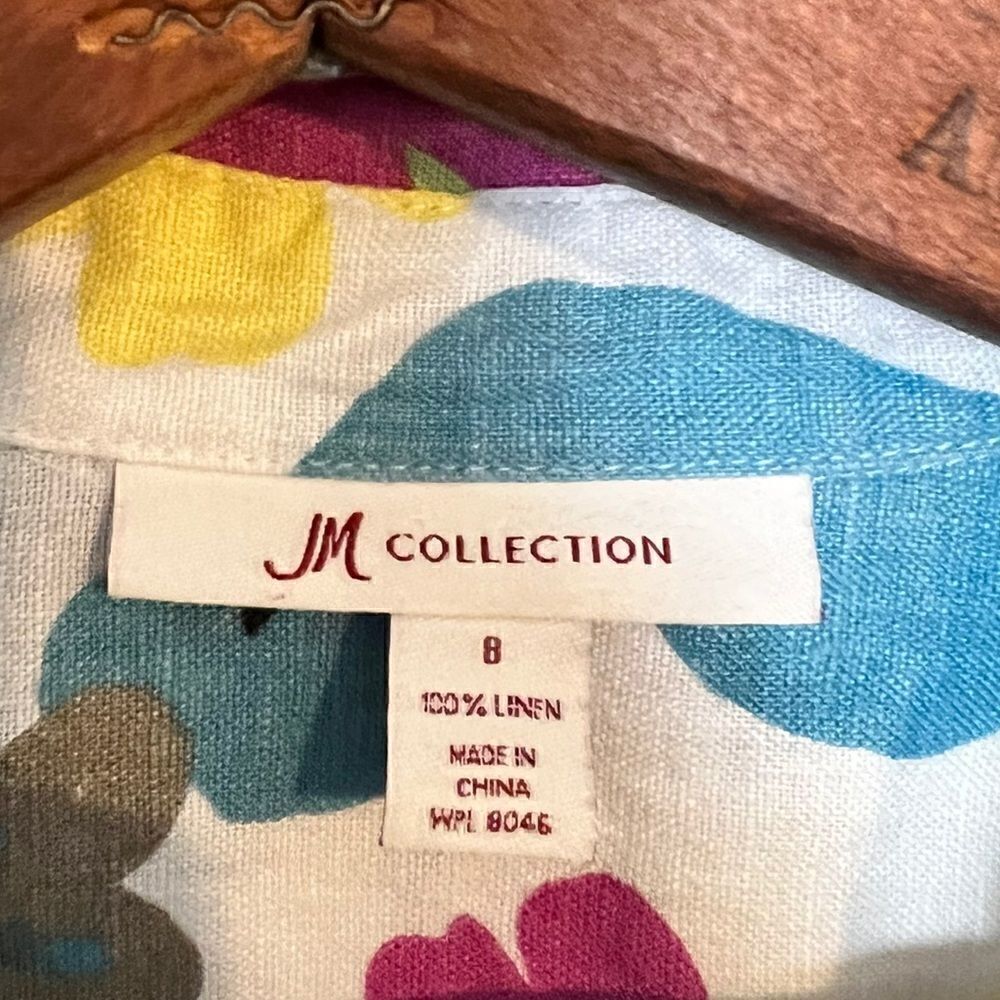 JM Collection 100% Linen Floral Button Down Shirt - Picture 5 of 7